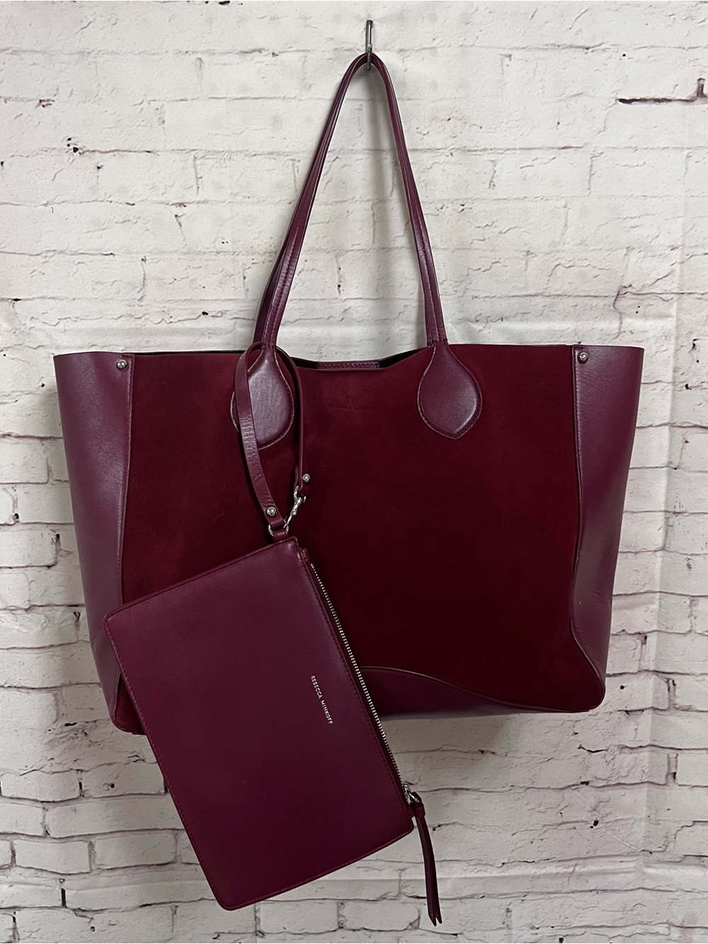 Rebecca Minkoff Tote Large Leather Suede Pippa Unlined BagPinot Noir Dark Red